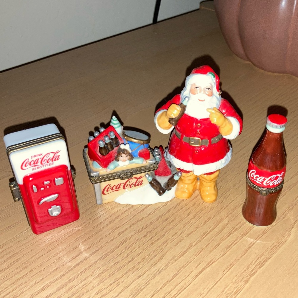 Vintage Coke Coca Cola Santa Porcelain Trinket Box Collectable Lot Holiday